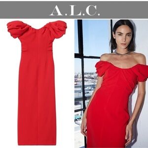 A.L.C. Nora Off-The-Shoulder Midi Sheath Dress in Red sz 2 NWT 550$